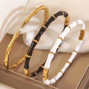 18 KT Gold Over Titanium Enamel Bamboo Bangle Set